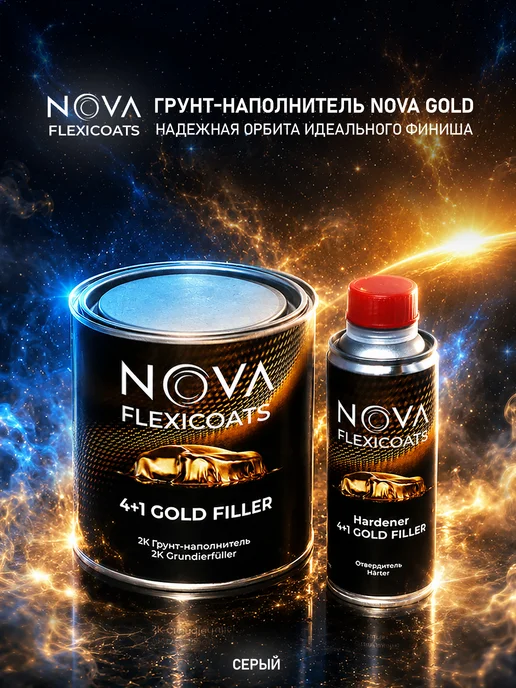 NOVA Flexicoats Акриловый грунт-наполнитель NOVA 4+1 Gold серый 0,8 + 0,2 л, 200 мл