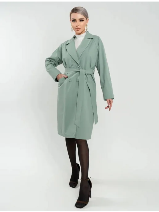 DH Fashion Плащ тренчкот женский демисезонный, зеленый, фото 3