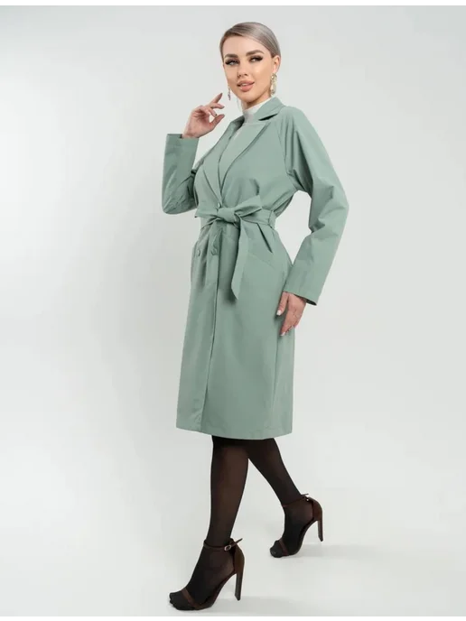 DH Fashion Плащ тренчкот женский демисезонный, зеленый, фото 5