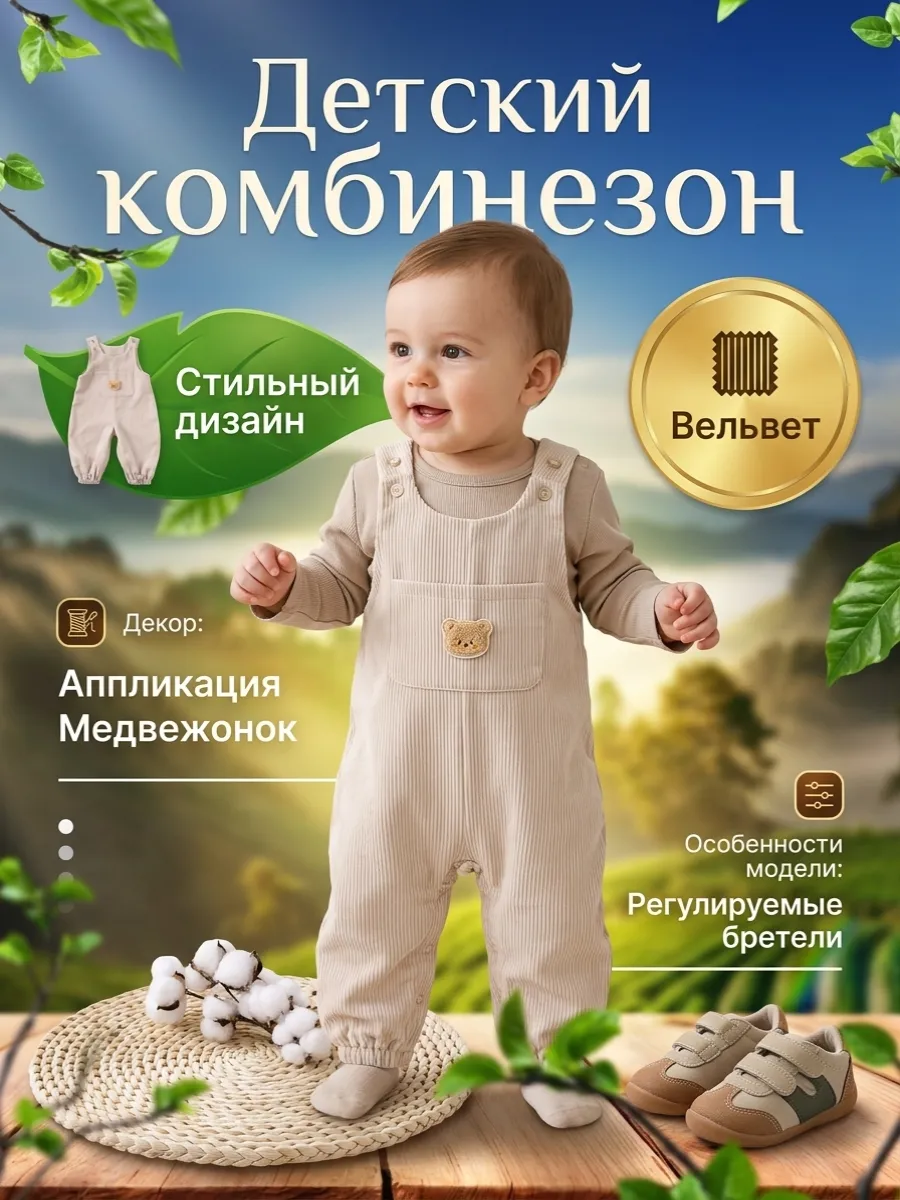 Детский вельветовый комбинезон