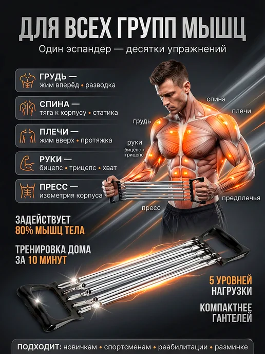 TRUST ONLINE SHOP Эспандер для рук пружинный плечевой, черный, фото 2