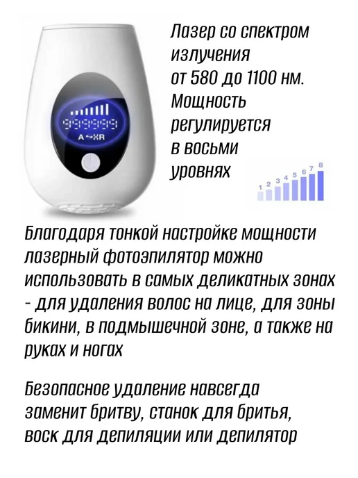 эпилятор беспроводной Эпилятор женский электрический IPL лазер набор для депиляции, черный, фото 4