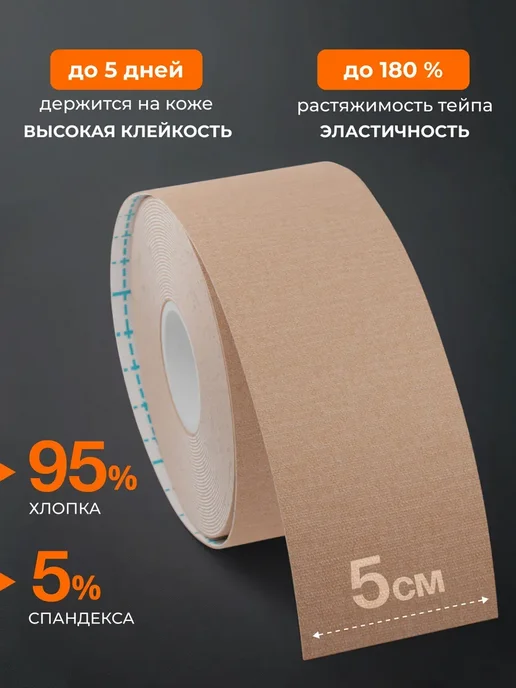 Fazi Классический гипоаллергенный кинезио тейп для лица и тела, бежевый, фото 5
