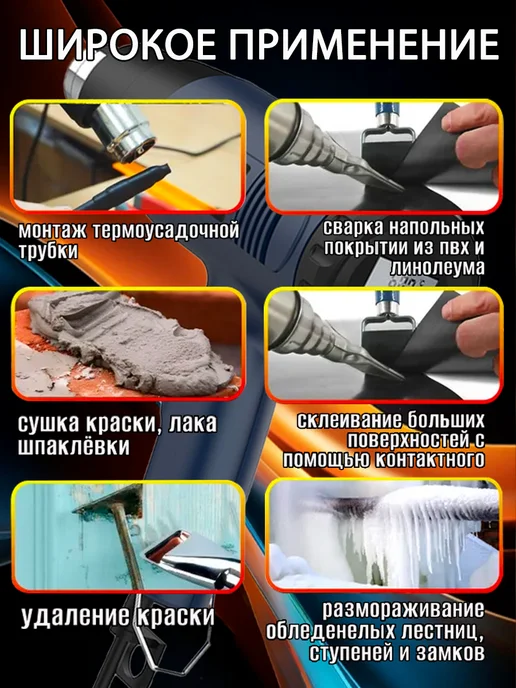 Фен строительный с регулировкой температуры, синий, фото 4