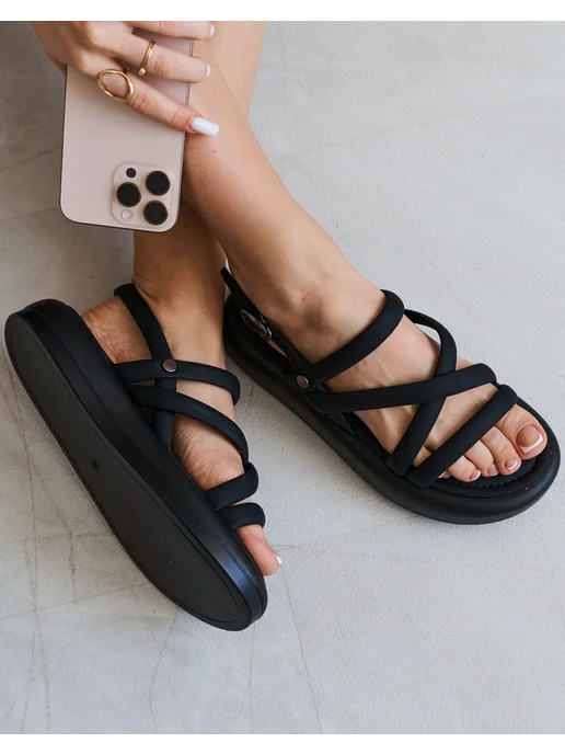 MissEvulia Сандалии летние открытые босоножки на платформе, черный, фото 7