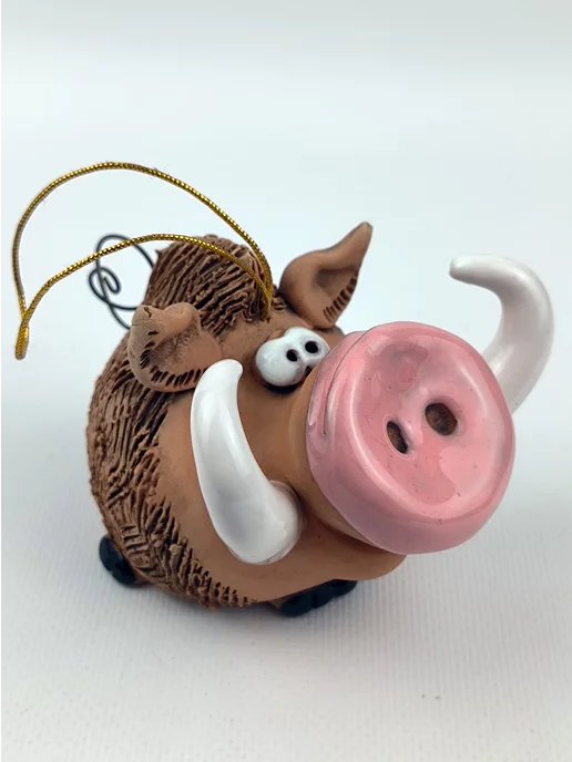 Ceramic Fauna Глиняный колокольчик Кабан, елочная игрушка, зеленый, фото 2