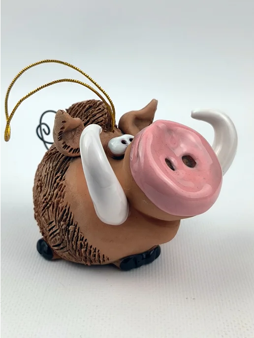 Ceramic Fauna Глиняный колокольчик Кабан, елочная игрушка, зеленый, фото 3