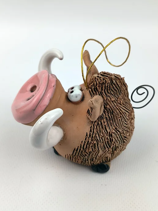 Ceramic Fauna Глиняный колокольчик Кабан, елочная игрушка, зеленый, фото 5
