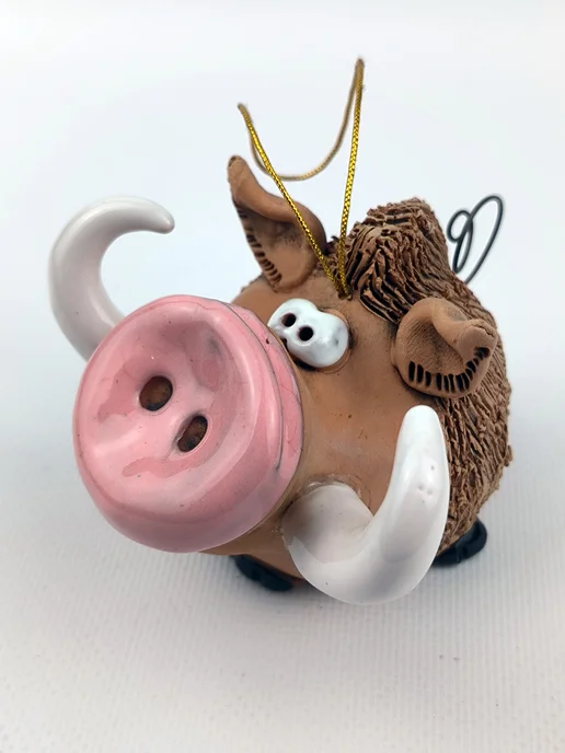 Ceramic Fauna Глиняный колокольчик Кабан, елочная игрушка, зеленый, фото 6