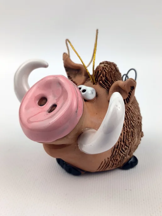Ceramic Fauna Глиняный колокольчик Кабан, елочная игрушка, зеленый, фото 7