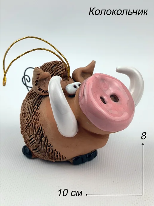 Ceramic Fauna Глиняный колокольчик Кабан, елочная игрушка, зеленый, фото 8