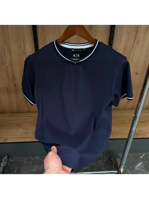 Armani Exchange Футболка Армани АХ вышивка, синий, фото 2