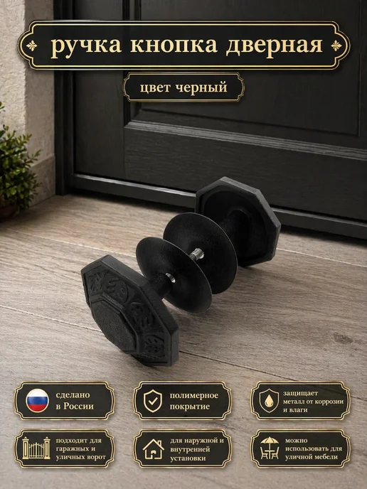 Ручка дверная кнопка литая, черный