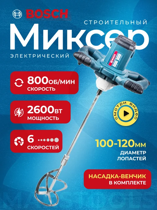 Миксер строительный для раствора электрический, синий