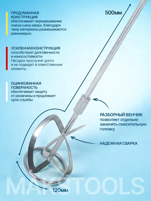 Миксер строительный для раствора электрический, синий, фото 4