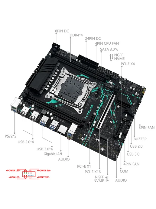 Machinst X99 Материнская плата B9 LGA 2011-3 DDR4 128GB MAX M-ATX, 128 ГБ, фото 3