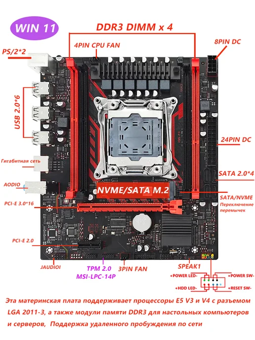 Huassen X99 P3 комплект материнская плата с E5 2676 V3 16G DDR3 RAM, 16 г, фото 2