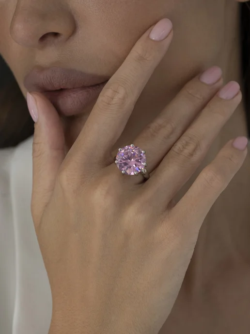 Аксессорика Кольцо безразмерное с большим камнем бижутерия Accessorica, серый, фото 5