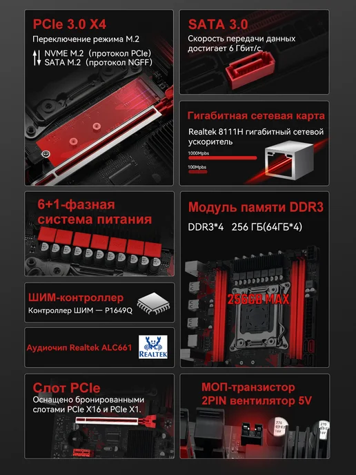 Machinst X79 S7 Материнская плата LGA 2011 E5 V1V2 DDR3 M-ATX, вариант, фото 5