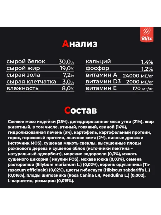 Сухой корм BLITZ Пищеварения для собак, щенки, индейка, утка, 1,5 кг, фото 3
