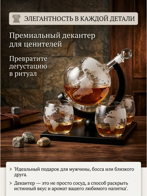 Beautiful Home Декантер глобус бар графин подарок мужчине, черный, фото 2