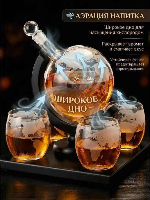 Beautiful Home Декантер глобус бар графин подарок мужчине, черный, фото 6