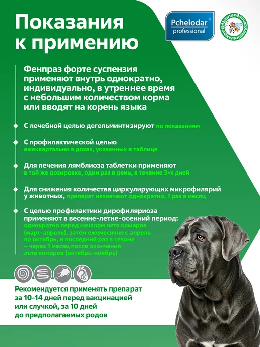 Пчелодар Фенпраз От глистов для собак крупных пород, 20 мл, в упаковке 42 г, фото 2