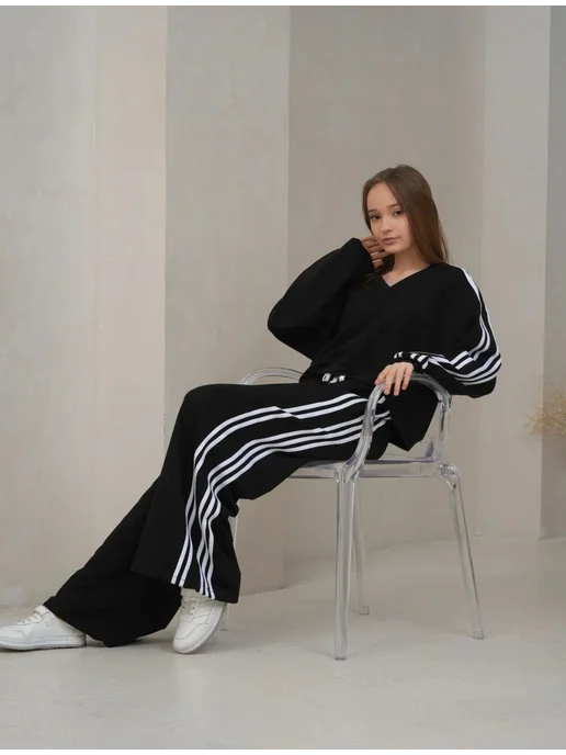 РИТМ ТАНЦА Спортивный костюм без начёса подростковый оверсайз, черный, фото 3