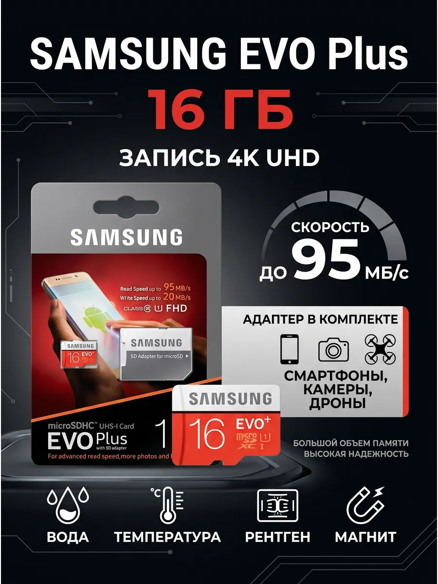 Карта памяти MicroSD 16 Гб Samsung EVO