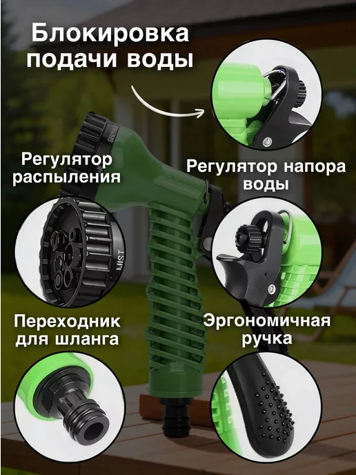 Распылитель для шланга пистолет садовый для полива, зеленый, фото 3