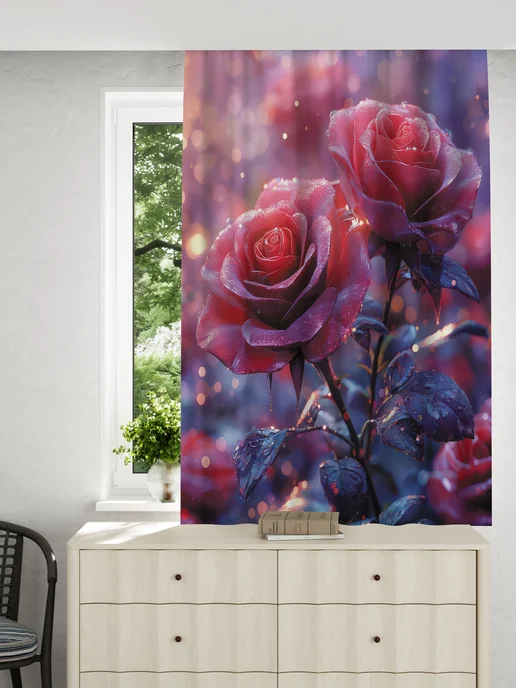 Mollyn Home Фотоштора короткая на кухню, 1 шт 145х160 см, цветы, 145x160 см, 1 шт, фото 3