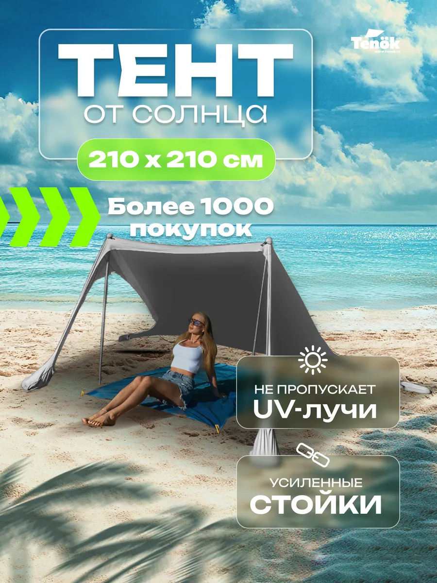 Тент от солнца серый 210*210, 2 стойки, высота 2 метра