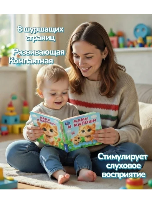 Умка Тактильная книга для малышей шуршащая мягкая книжка шуршалка, голубой