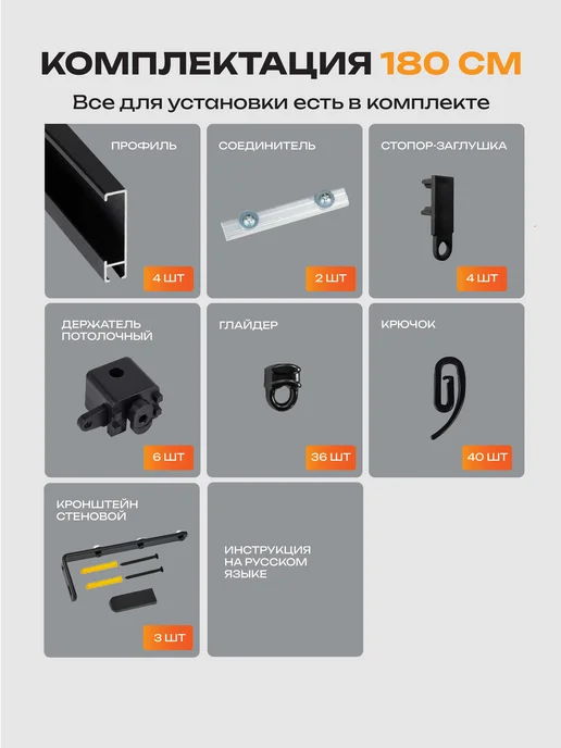 Decofest Карниз настенный двухрядный 300 см гардина для штор, черный, фото 4