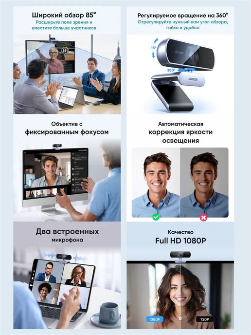 UGREEN Веб-камера CM678, 15728, USB HD Webcam Full HD 1080p, USB WEB Camera 1080P, фото 3