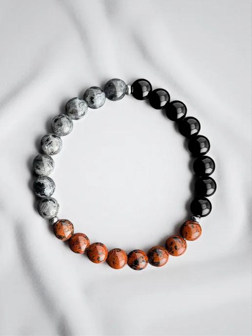 Beskan Агат черный, лабрадорит, обсидиан - браслет из камней 8мм, черный, фото 3