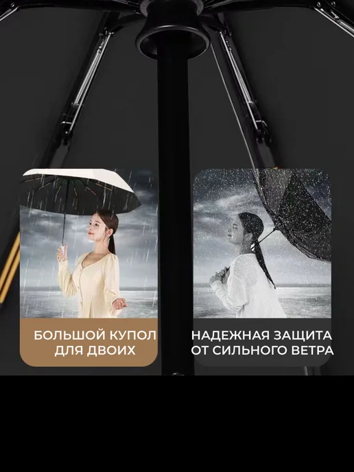Зонт автомат складной антиветер, черный, фото 5