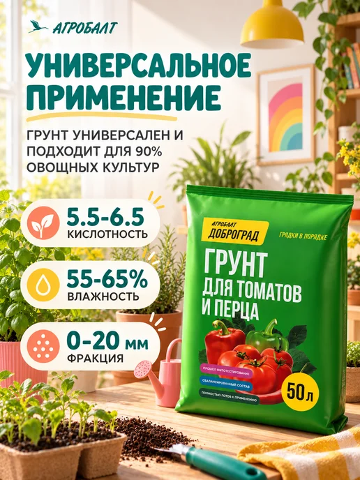 Агробалт Грунт универсальный, земля для томатов и перцев 50 литров, вариант, фото 7