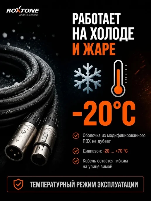 Roxtone XLR XLR кабель для микрофона 1 метр, 1 м, фото 6