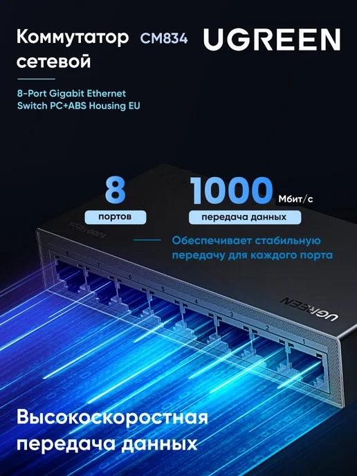 UGREEN Коммутатор сетевой гигабитный 8 портов CM834 (35499EU), 8-Port
