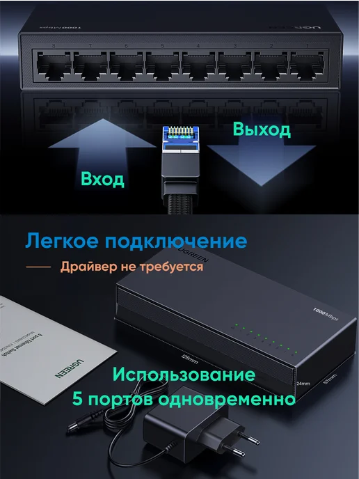UGREEN Коммутатор сетевой гигабитный 8 портов CM834 (35499EU), 8-Port, фото 3