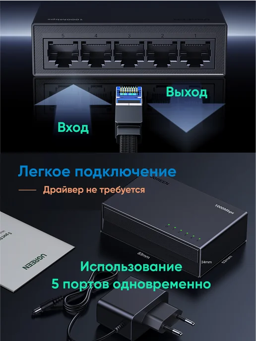 UGREEN Коммутатор сетевой CM833 (35492EU) 5-Port, вариант, фото 2