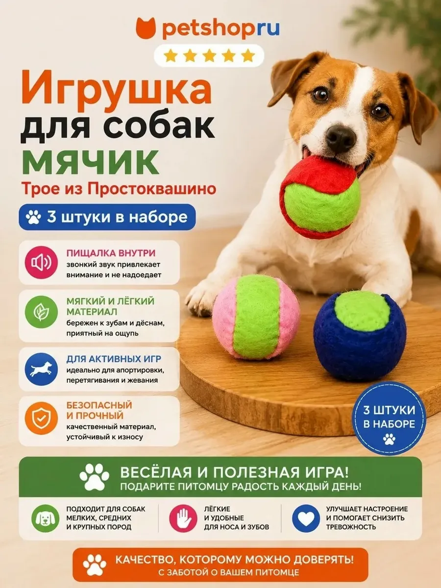 Игрушка для собак мячик "Трое из Простоквашино", 3 шт