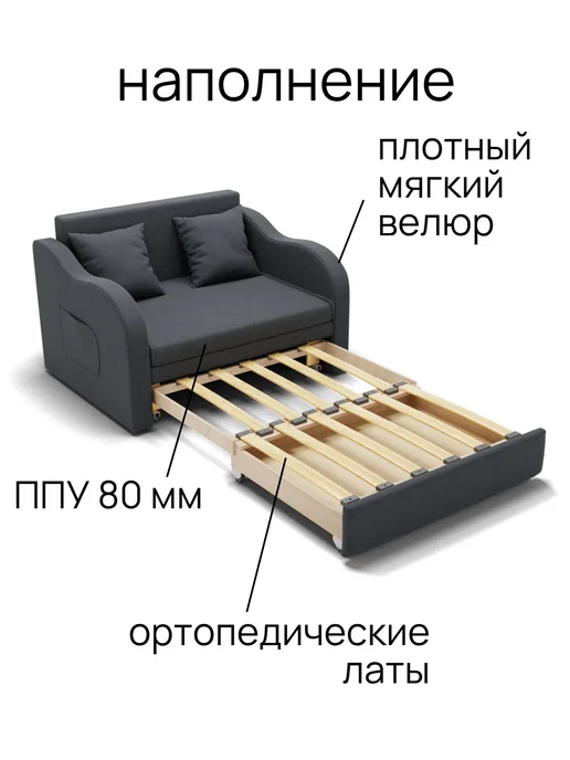 Диван кровать детская "MIKO", серо-голубой велюр, голубой, фото 5