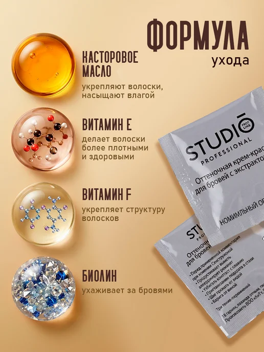 Essem Hair Studio Professional Studio Краска для бровей темно коричневая хна для бровей, коричневый, фото 3