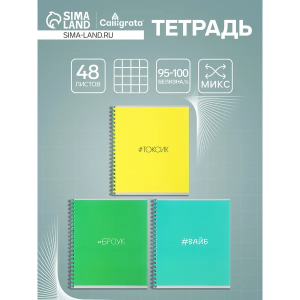 Тетрадь 48 листов в клетку, 1 шт МИКС