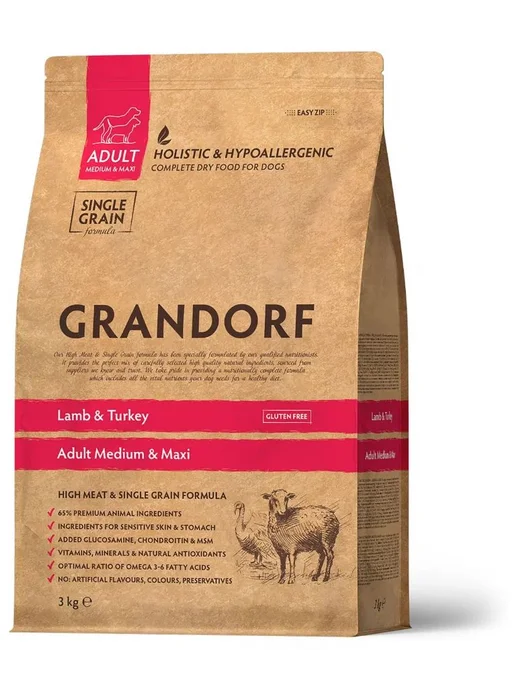 Сухой корм Grandorf' Грандорф Med для собак, крупные, индейка, ягненок, 3 кг