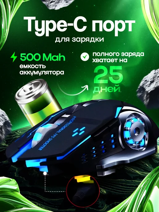 homeets Мышь беспроводная Мышка беспроводная компьютерная для ноутбука с подсветкой, черный, черный матовый, черный, в упаковке 150 г, фото 2