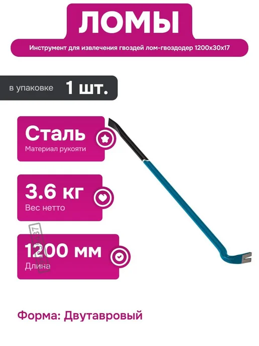 GROSS Лом-гвоздодер двутавровый 1200 мм для демонтажа и рычага, вариант