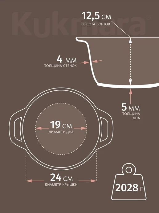 KUKMARA Кастрюля 4,5л со стеклянной крышкой, Гранит (черный), 4,5 л, фото 3